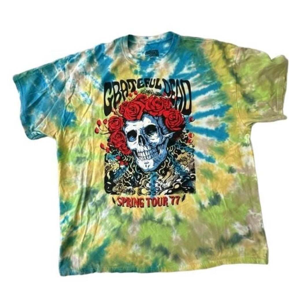 Grateful Dead Spring Tour '77 reprint Tie Dye Skull And Roses T-Shirt, Size 2XL